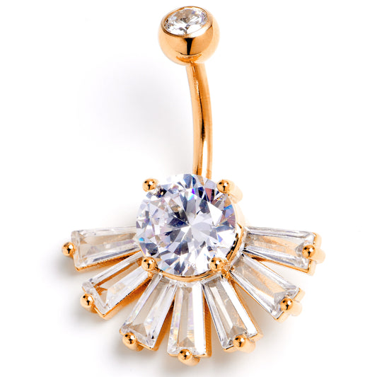 Clear CZ Gem Rose Gold Tone Deco Elegance Fan Belly Ring