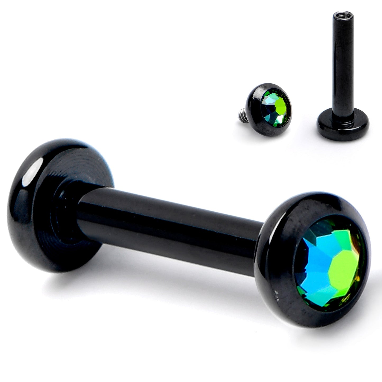 16G 1/4 Vitrail CZ Gem Black ASTM F-136 Implant Grade Titanium Internally Threaded Labret