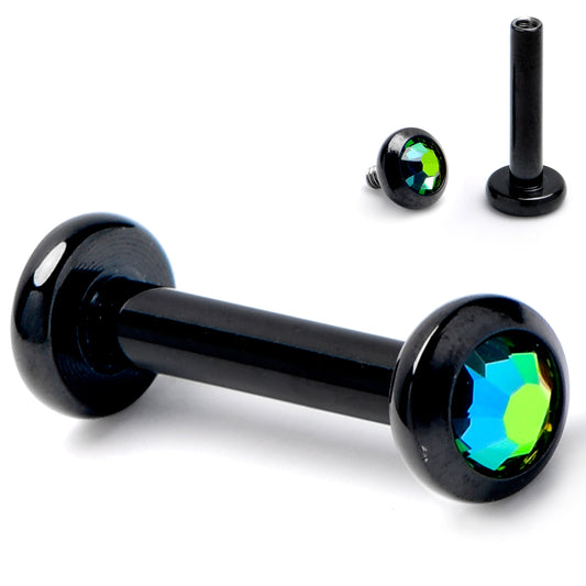 16G 1/4 Vitrail CZ Gem Black ASTM F-136 Implant Grade Titanium Internally Threaded Labret