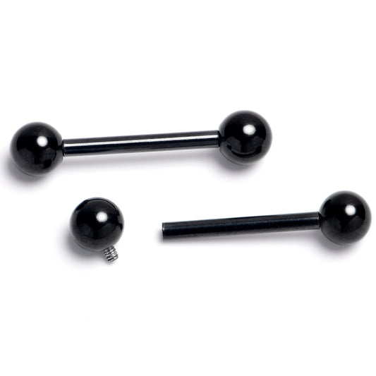 14G 9/16 Black Internally Threaded Basic Barbell Nipple Ring Set