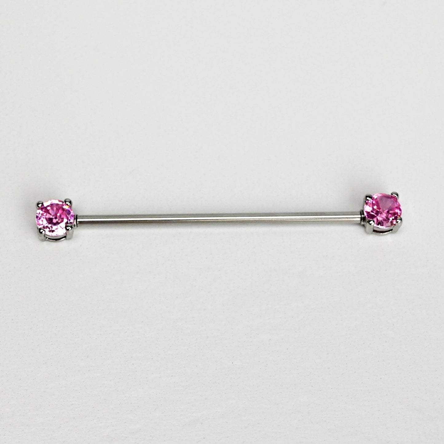 14G Pink Gem Forward Facing Internally Threaded Industrial Barbell 38mm