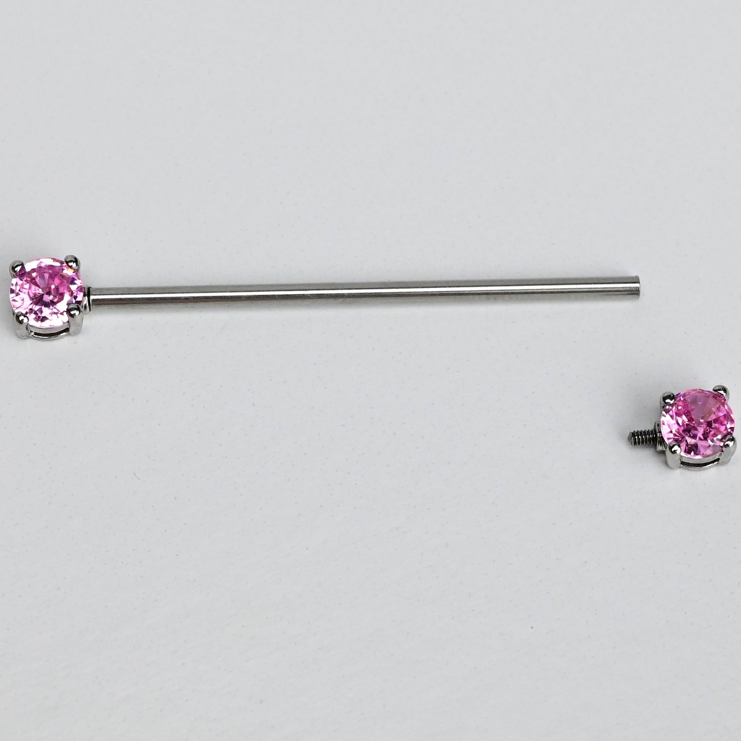 14G Pink Gem Forward Facing Internally Threaded Industrial Barbell 38mm