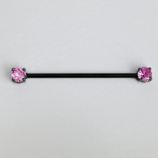 14G Pink Gem Black Forward Facing Internally Threaded Industrial Barbell 38mm