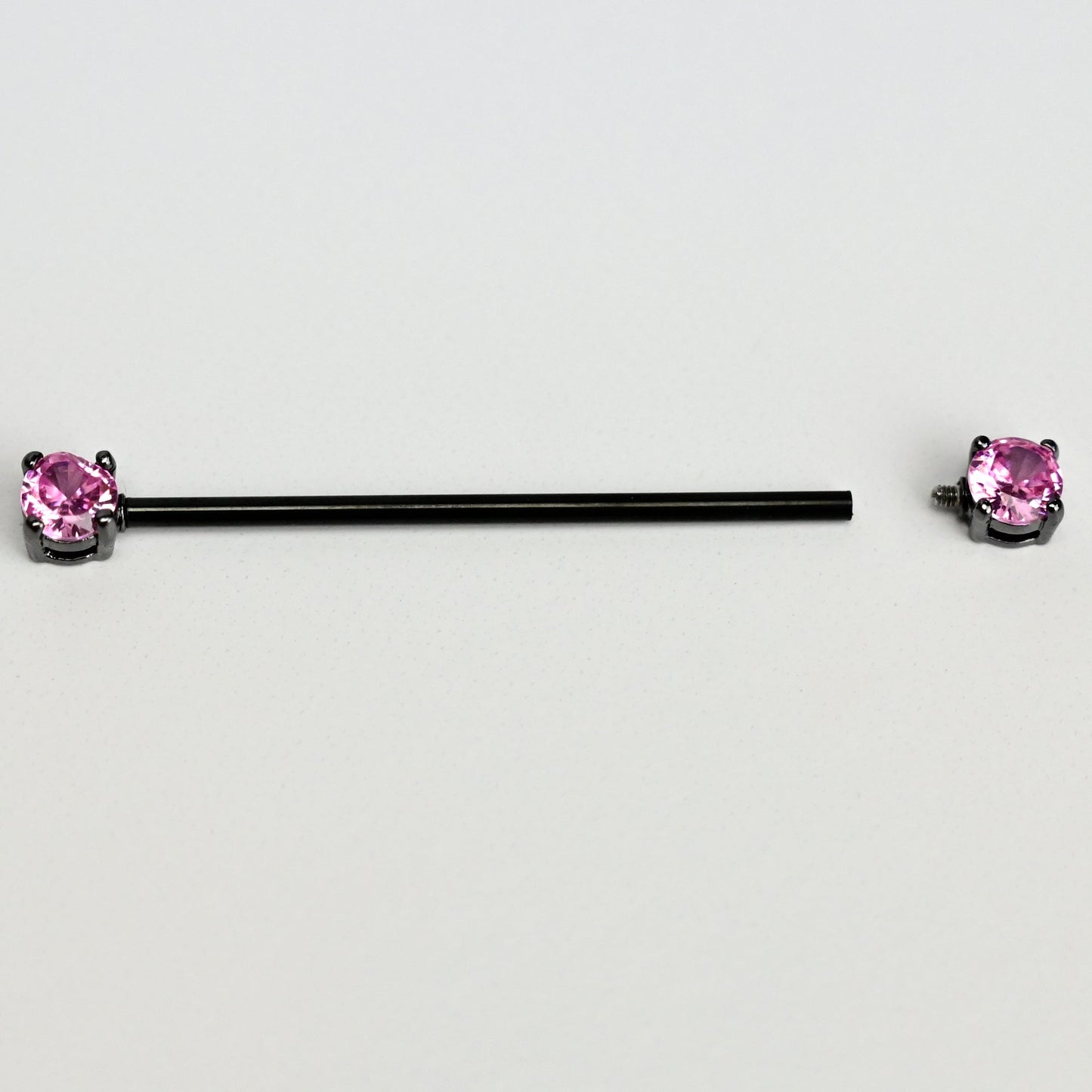 14G Pink Gem Black Forward Facing Internally Threaded Industrial Barbell 38mm