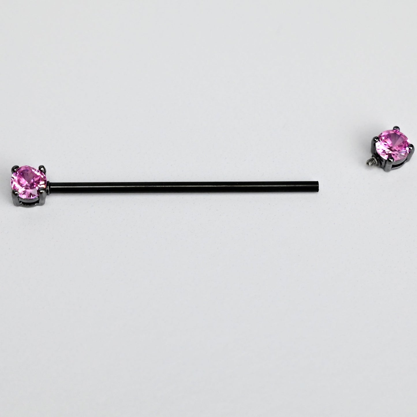 14G Pink Gem Black Forward Facing Internally Threaded Industrial Barbell 38mm