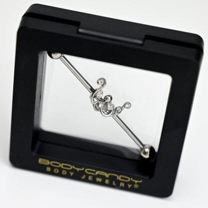 14G Clear Gem Scrolling Elegance Industrial Barbell 38mm