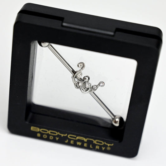 14G Clear Gem Scrolling Elegance Industrial Barbell 38mm