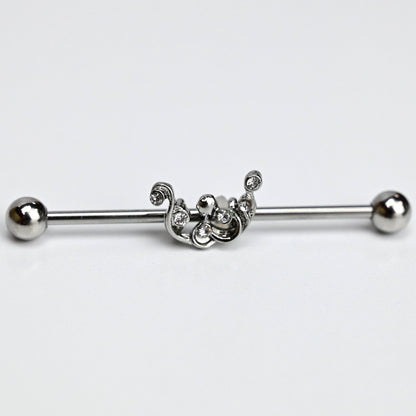 14G Clear Gem Scrolling Elegance Industrial Barbell 38mm