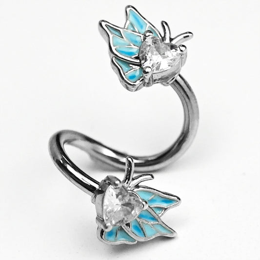 Clear Gem Butterflies Blue Spiral Twister Belly Ringt