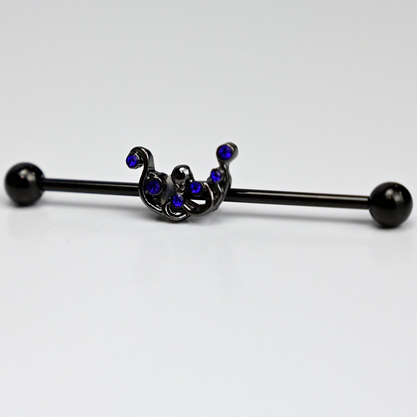 14G Blue Gem Black Scrolling Elegance Industrial Barbell 38mm