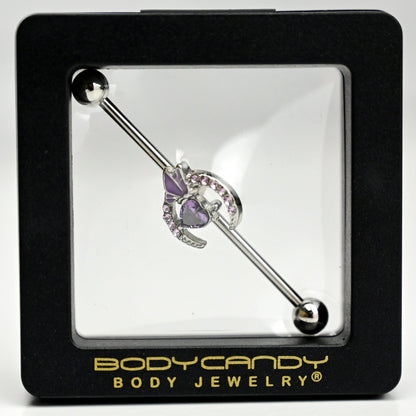 14G Purple Gem Moon Butterfly Heart Industrial Barbell 38mm