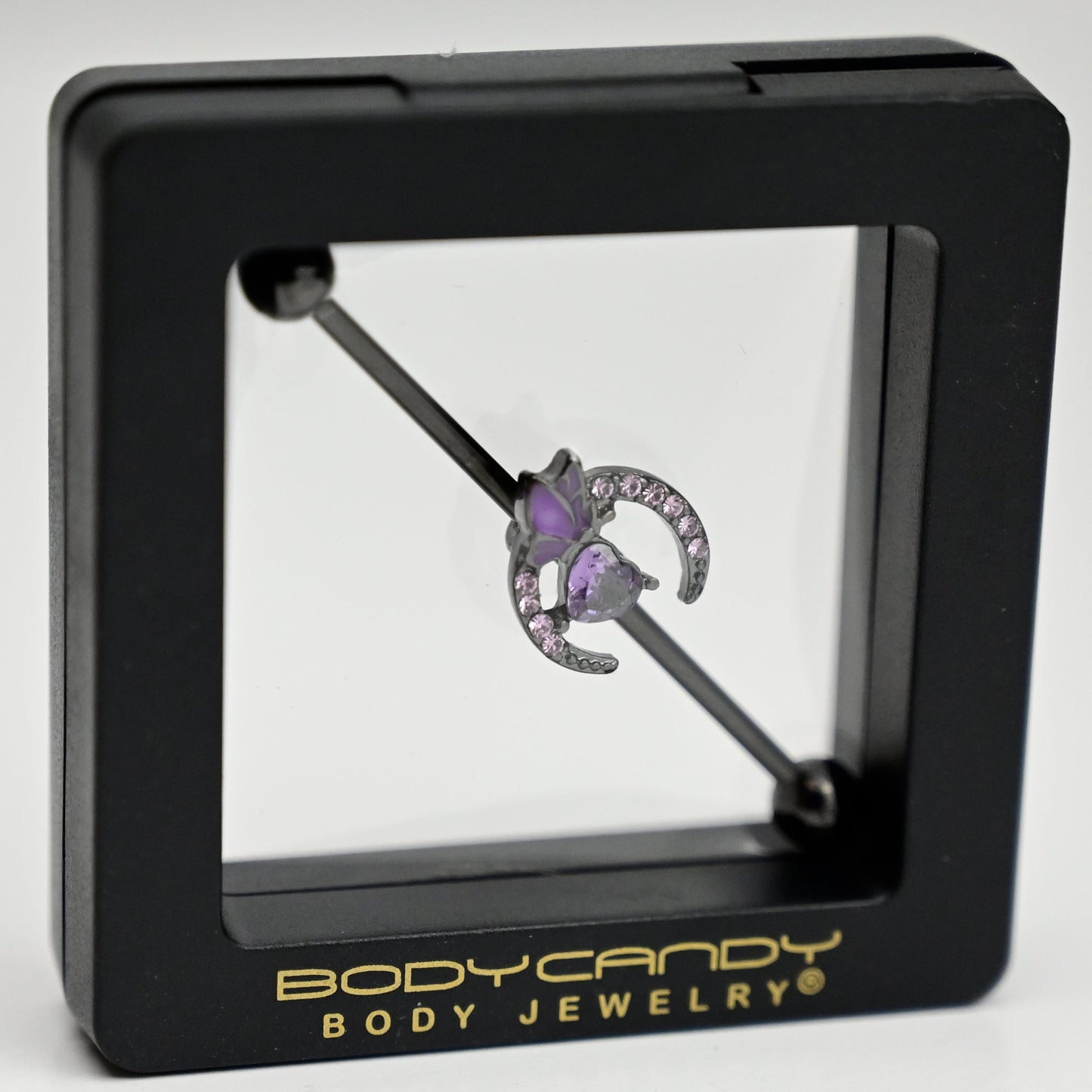 14G Purple Gem Black Moon Butterfly Heart Industrial Barbell 38mm