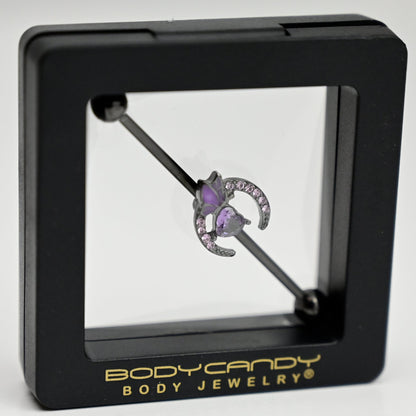 14G Purple Gem Black Moon Butterfly Heart Industrial Barbell 38mm