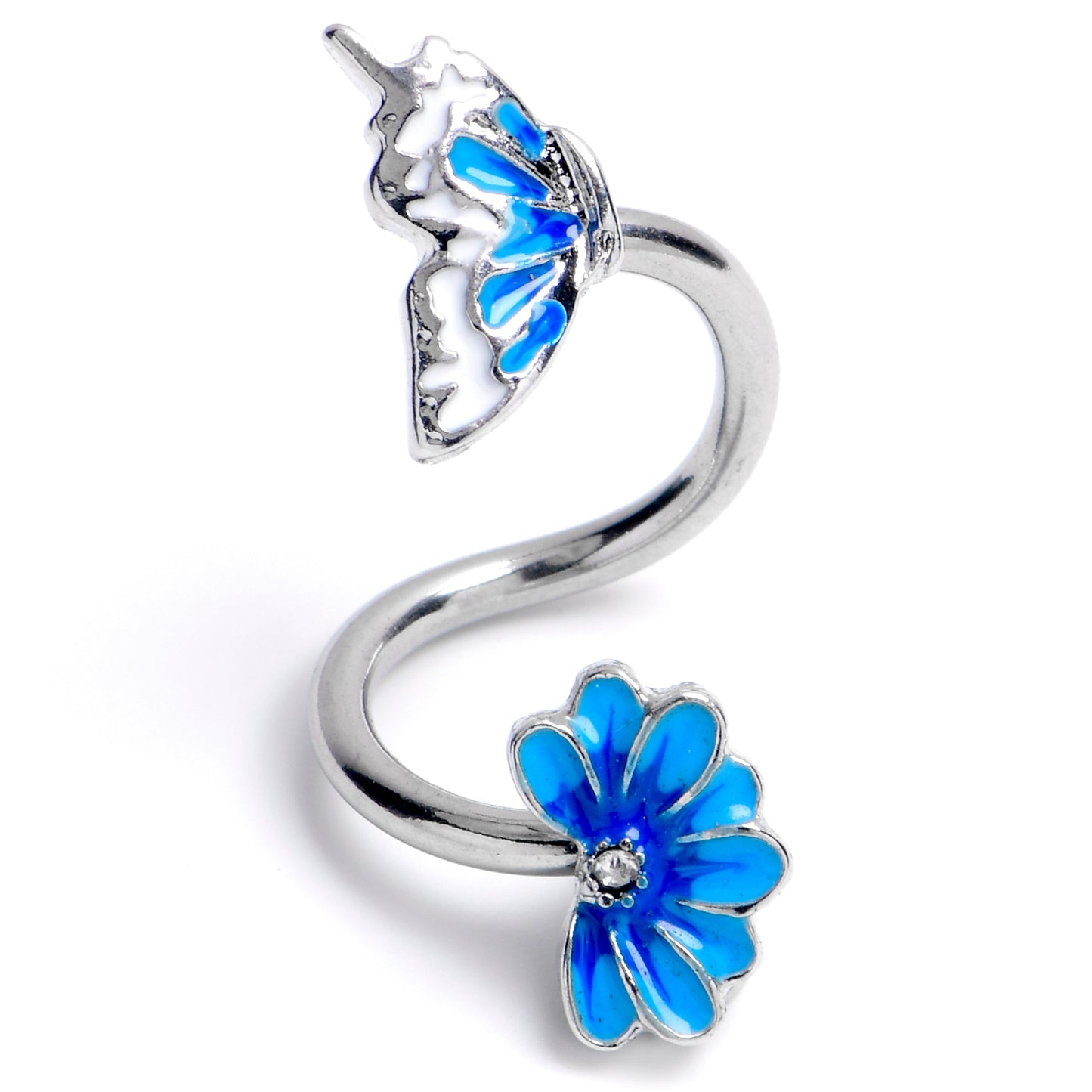 Clear Gem Butterfly Blossom Blue Spiral Twister Belly Ring