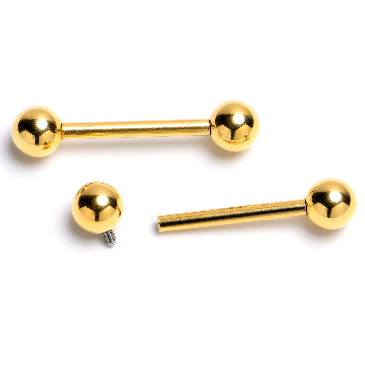 14G 9/16 Gold Tone Internally Threaded Barbell Nipple Ring Set