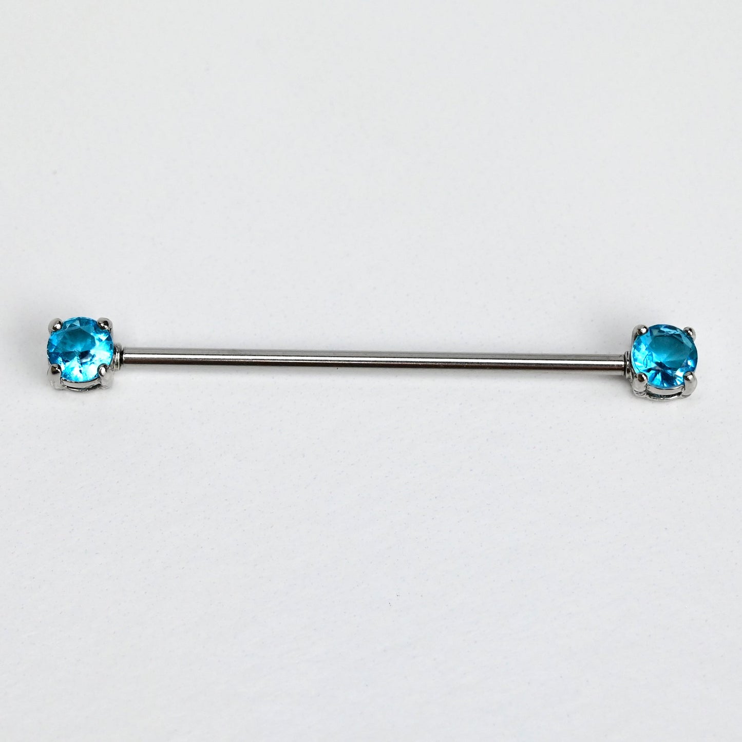 14G Blue CZ Gem Internally Threaded Industrial Barbell 38mm