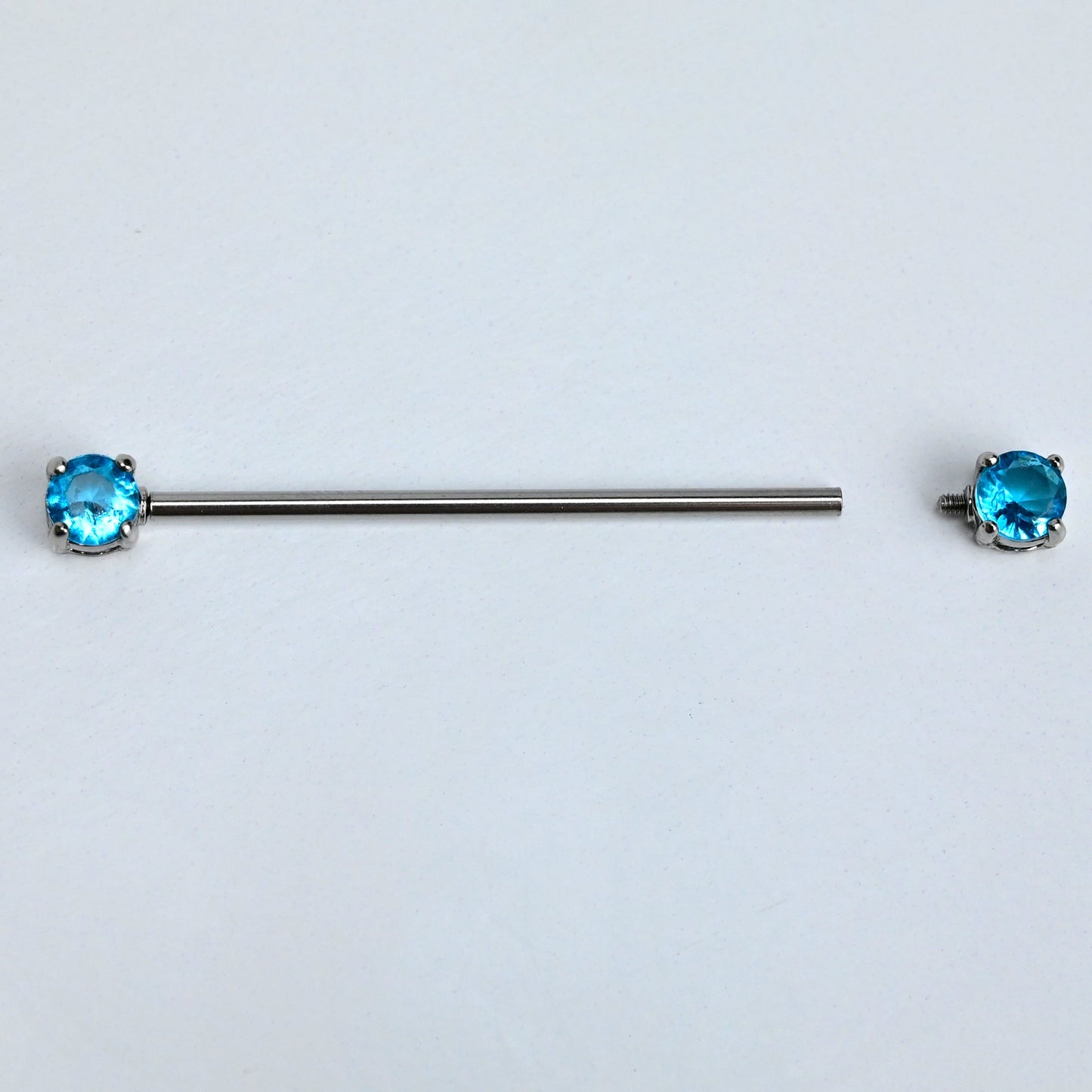 14G Blue CZ Gem Internally Threaded Industrial Barbell 38mm