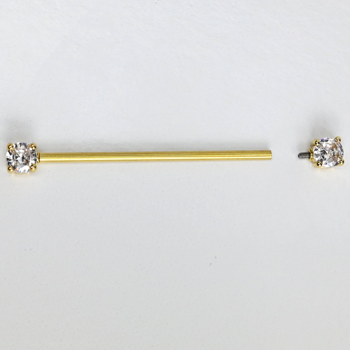 14G Clear Gem Gold Tone Internally Threaded Industrial Barbell 38mm
