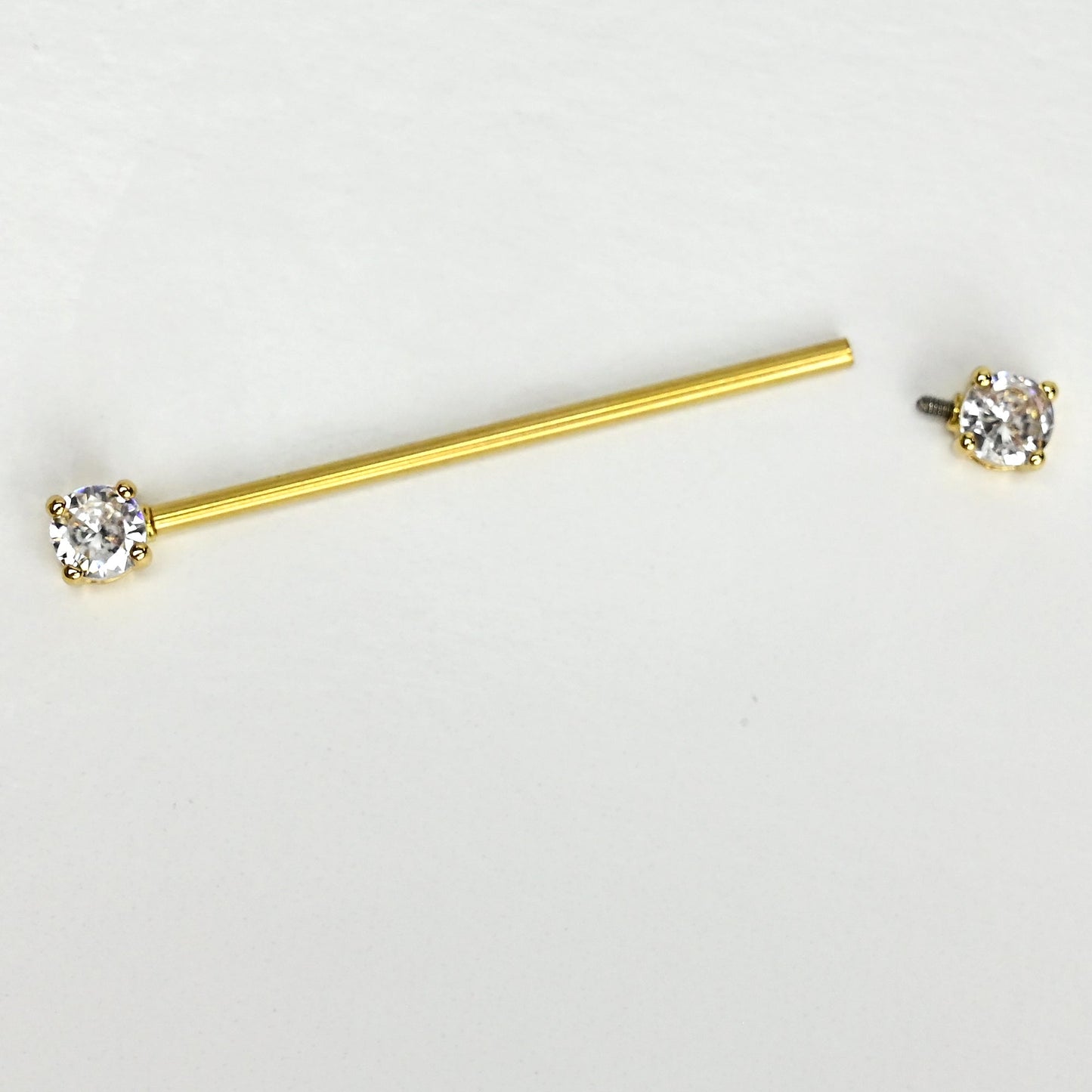 14G Clear Gem Gold Tone Internally Threaded Industrial Barbell 38mm
