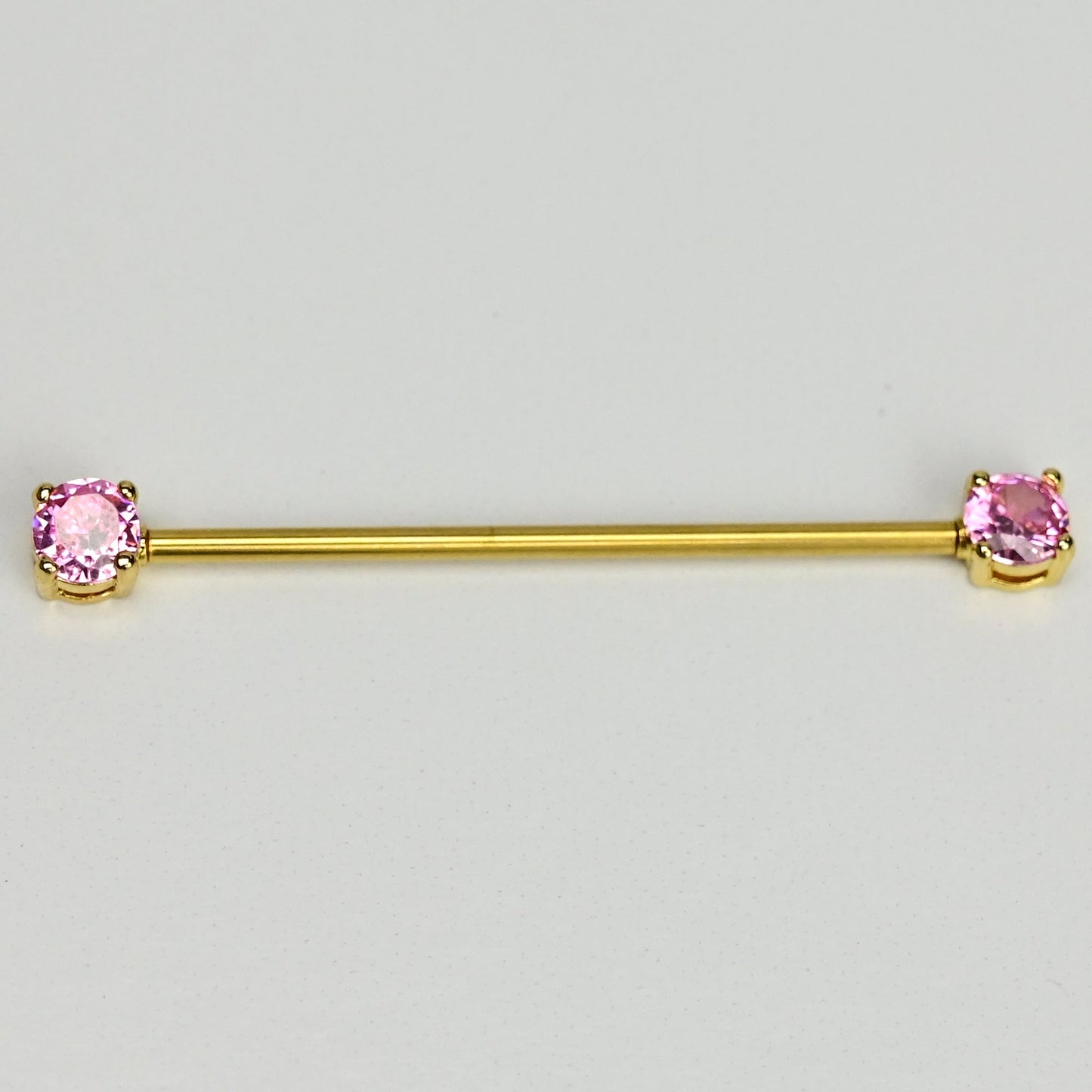 14G Pink Gem Gold Tone Internally Threaded Industrial Barbell 38mm