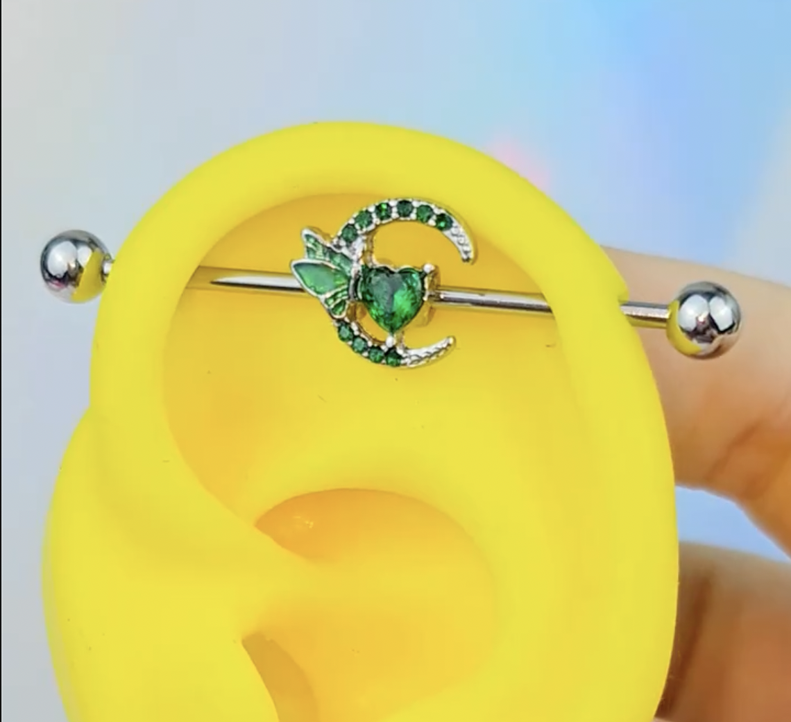 14G Green Gem Dragonfly Moon Opulence Industrial Barbell 38mm