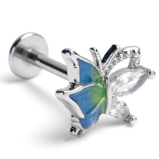 16G Blues Dazzling Gem Beauty Butterfly Labret Tragus Earring