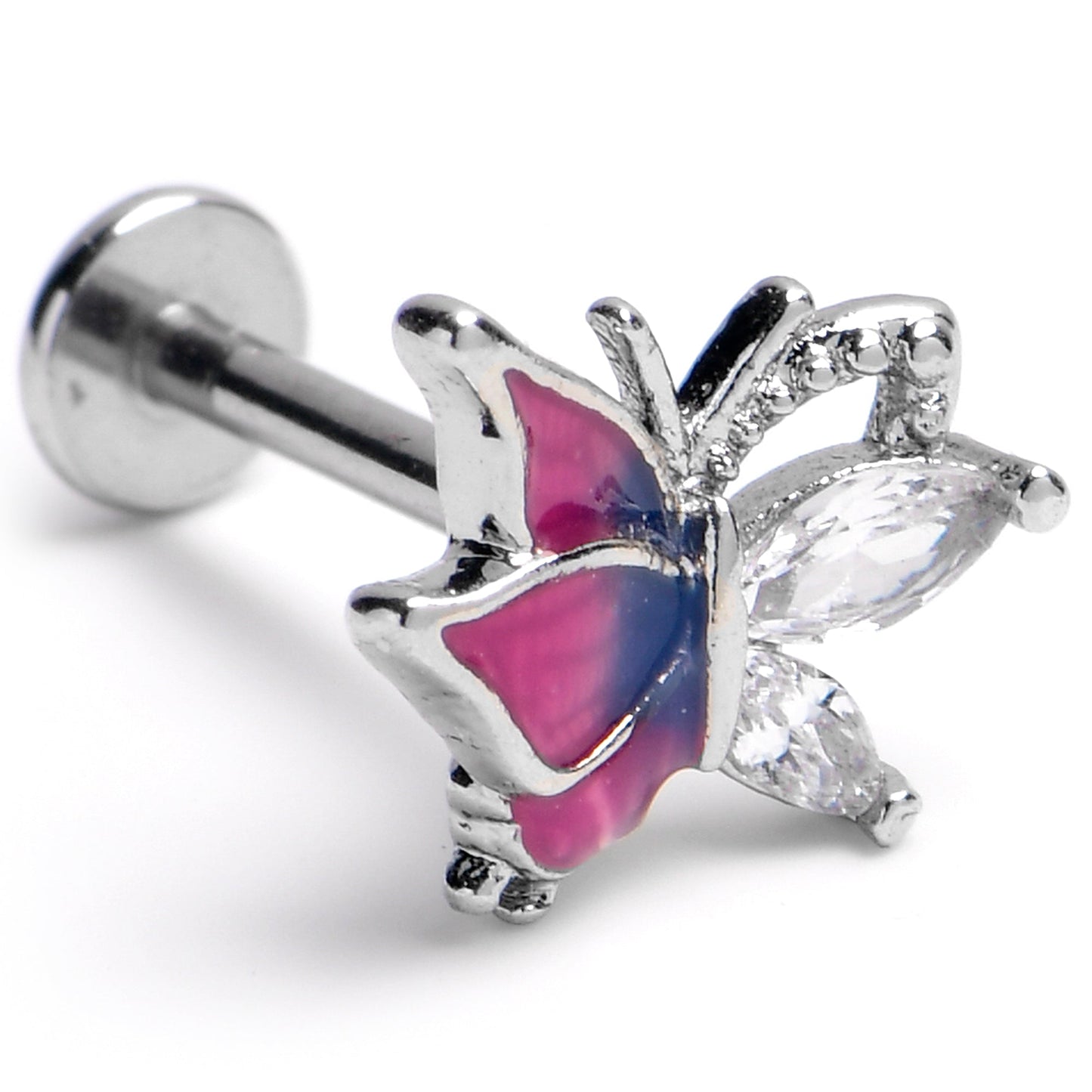 16G Purples Dazzling Gem Beauty Butterfly Labret Tragus Earring