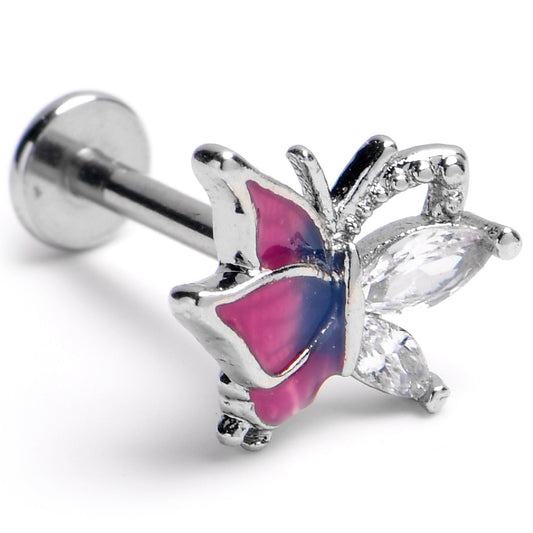 16G Purples Dazzling Gem Beauty Butterfly Labret Tragus Earring