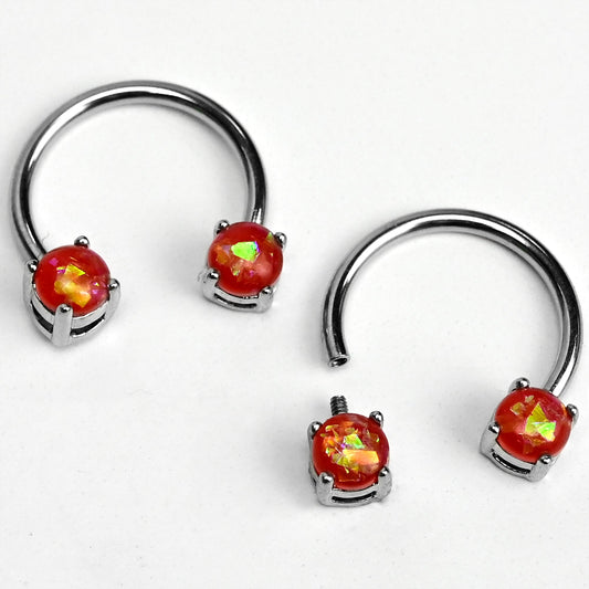 14G 9/16 Orange Faux Opal Internally Threaded Horseshoe Nipple Ring Set