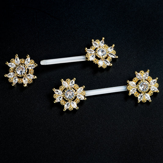 14G 9/16 Clear Gem Classic Cross PTFE Bioplast Barbell Nipple Ring Set