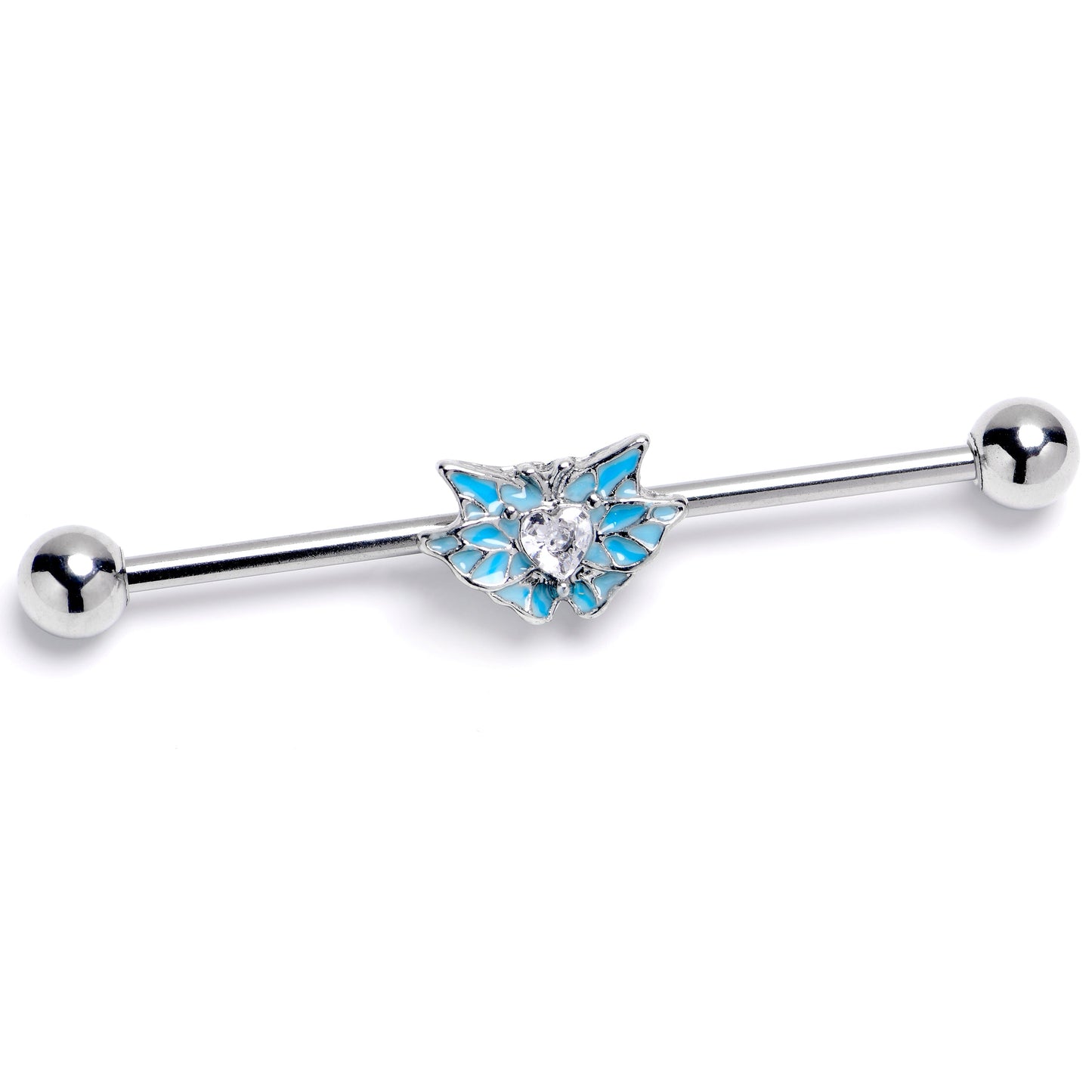 14G Clear Gem Butterfly Blue Industrial Barbell 38mm