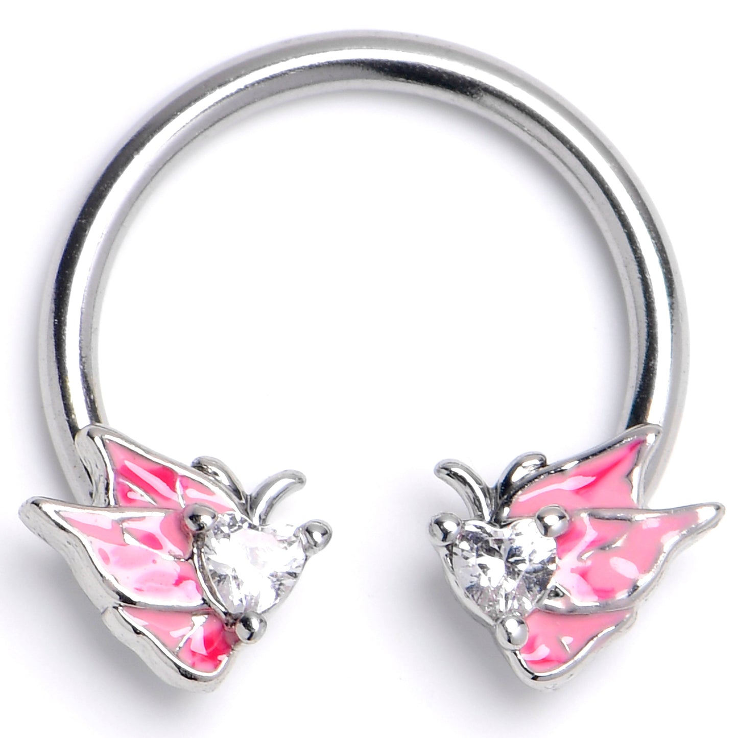 16G 3/8 Clear CZ Gem Butterfly Pink Horseshoe Circular Barbell