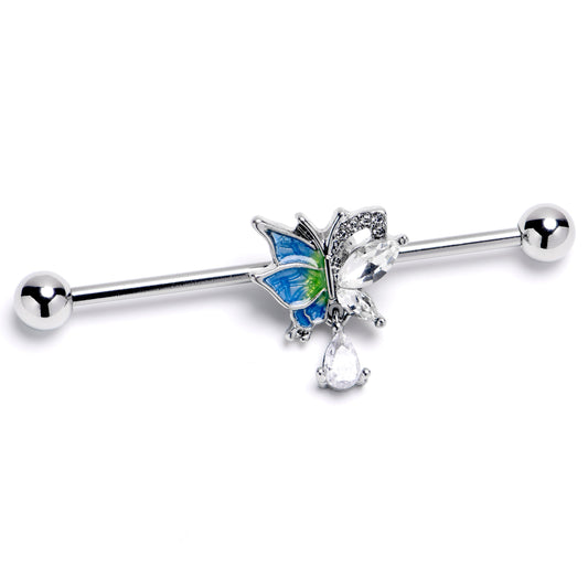 14G Clear CZ Gem Dazzling Beauty Butterfly Industrial Barbell 38mm