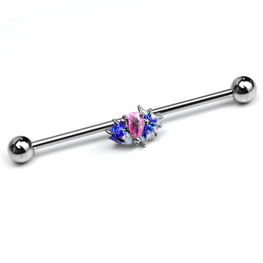 14G Pink Gem Sea Monster Glitter Blue Industrial Barbell 38mm