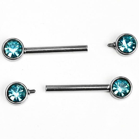 14G 9/16 Blue Gem Internally Threaded Barbell Nipple Piercing Rings