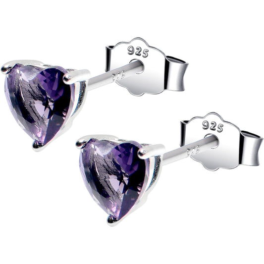 5mm CZ  Heart 925 Sterling Silver February Birthstone Stud Earrings