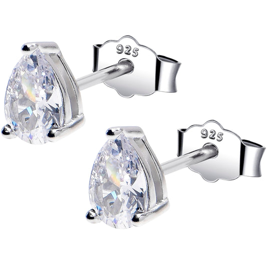 4mm CZ Pear 925 Sterling Silver April Birthstone Stud Earrings