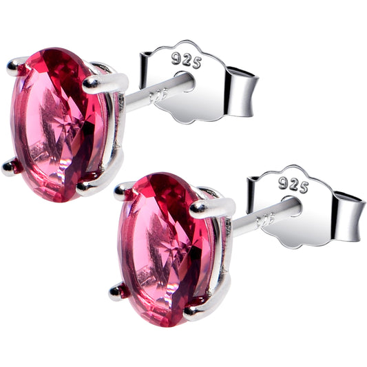 5mm CZ  Oval 925 Sterling Silver July Birthstone Stud Earrings