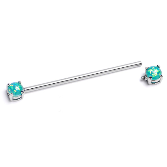 14G Green Faux Opal Internally Threaded Industrial Barbell 38mm