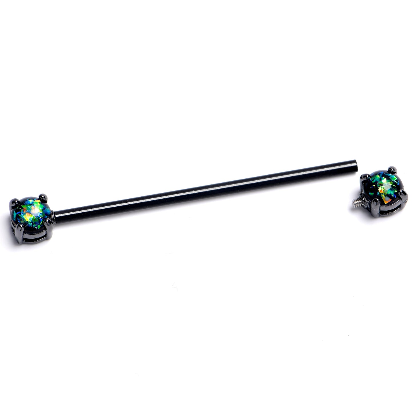 14G Black Faux Opal Black Internally Threaded Industrial Barbell 38mm