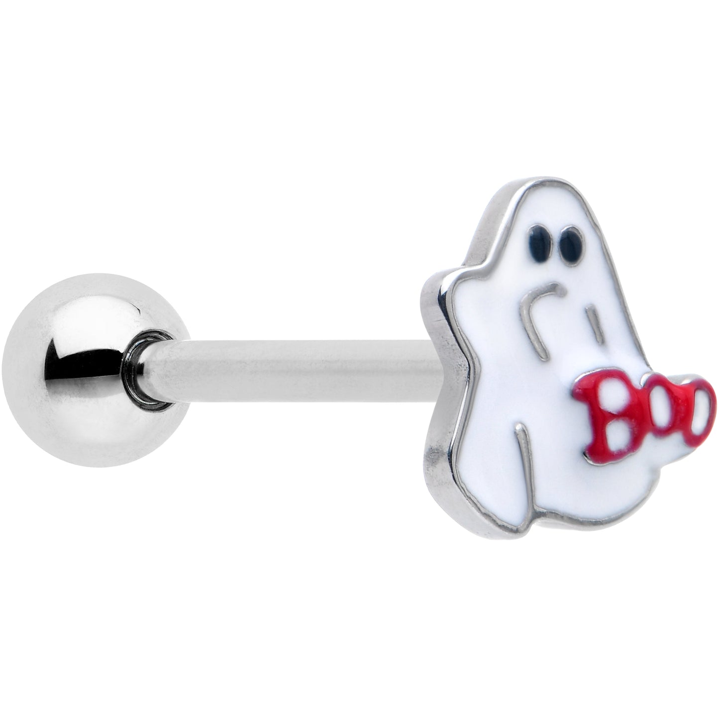 Boo Ghost Red White Halloween Barbell Tongue Ring