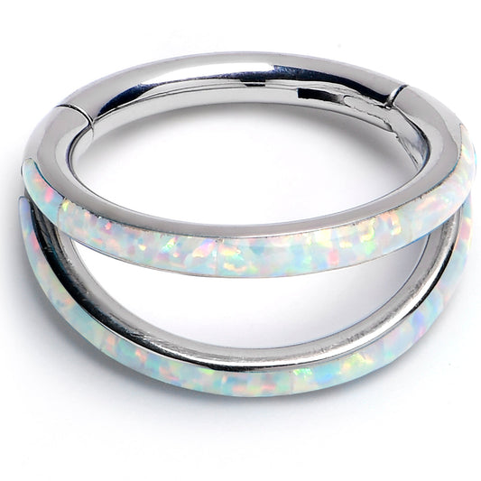 16G 5/16 White Synthetic Opal ASTM F-136 Implant Grade Titanium Double Hinged Segment Ring