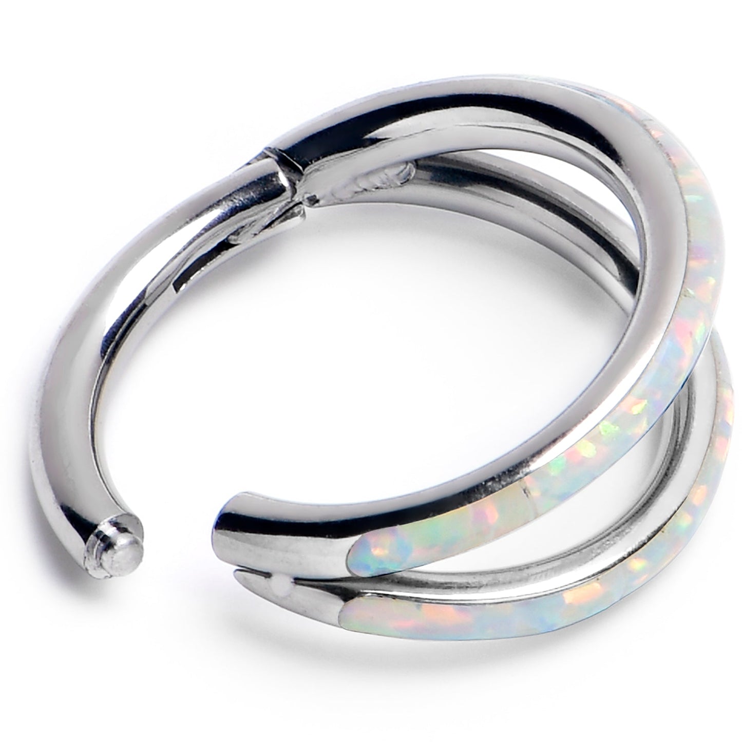 16G 5/16 White Synthetic Opal ASTM F-136 Implant Grade Titanium Double Hinged Segment Ring