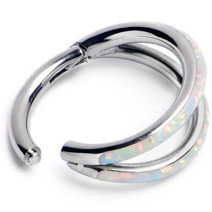 16G 5/16 White Synthetic Opal ASTM F-136 Implant Grade Titanium Double Hinged Segment Ring
