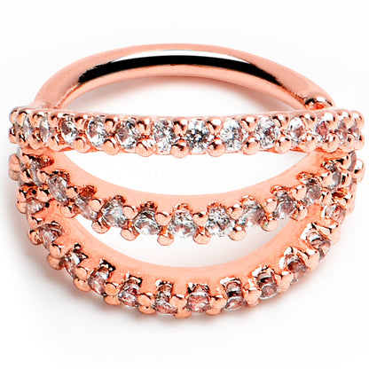 18G 5/16 Clear CZ Gem Rose Gold Tone Faux Triple Hoop Closure Ring