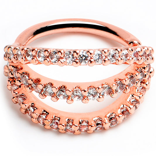 18G 5/16 Clear CZ Gem Rose Gold Tone Faux Triple Hoop Closure Ring