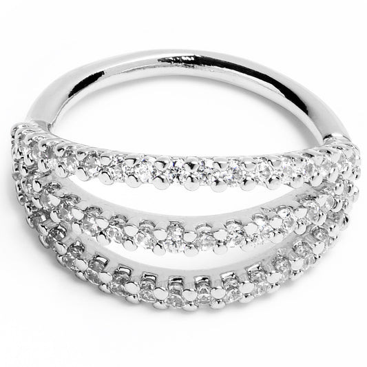 18G 3/8 Clear CZ Gem Faux Triple Hoop Closure Ring
