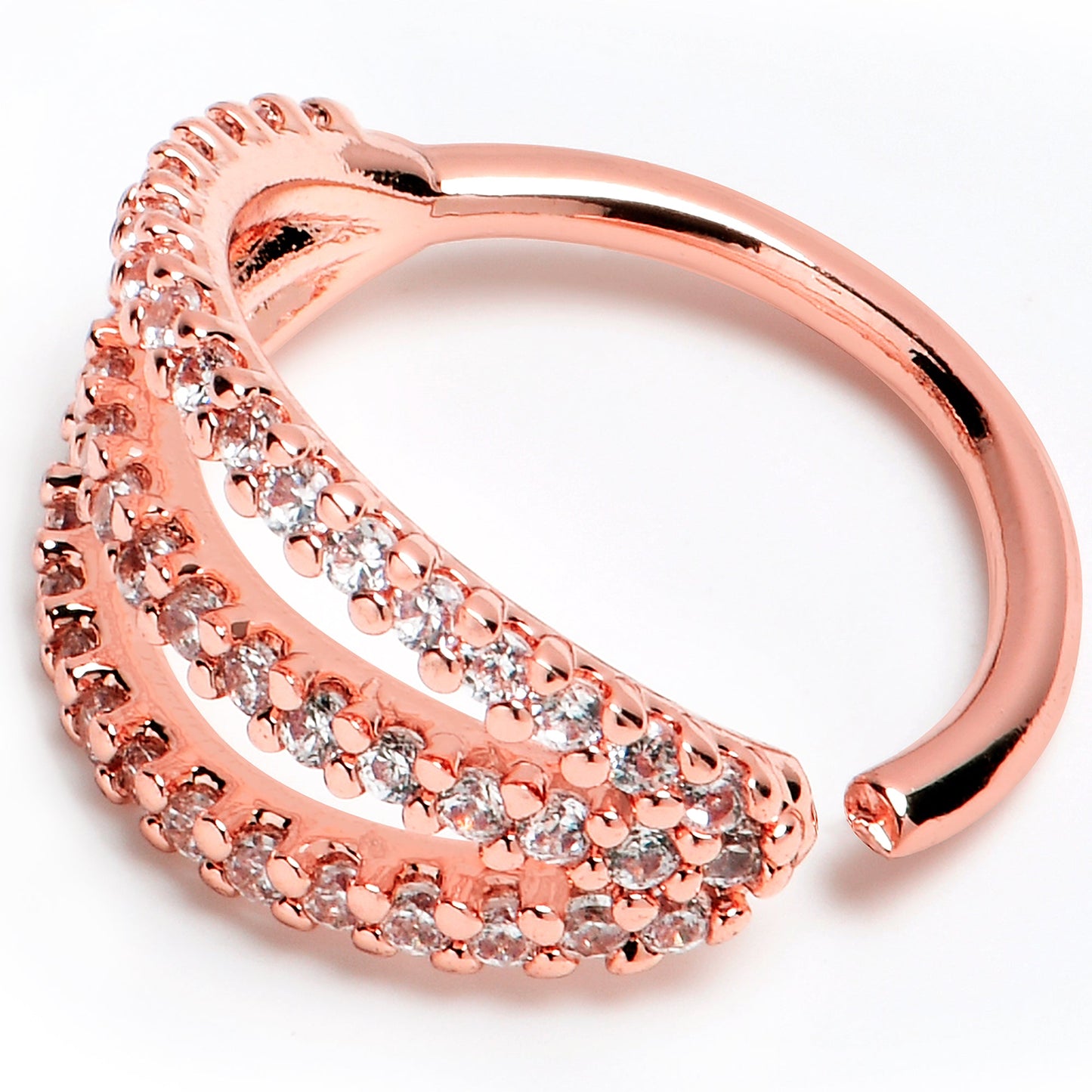 18G 3/8 Clear CZ Gem Rose Gold Tone Faux Triple Hoop Closure Ring