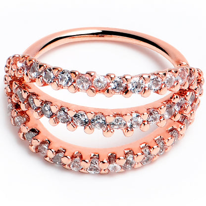 20G 5/16 Clear CZ Gem Rose Gold Tone Faux Triple Hoop Nose Hoop