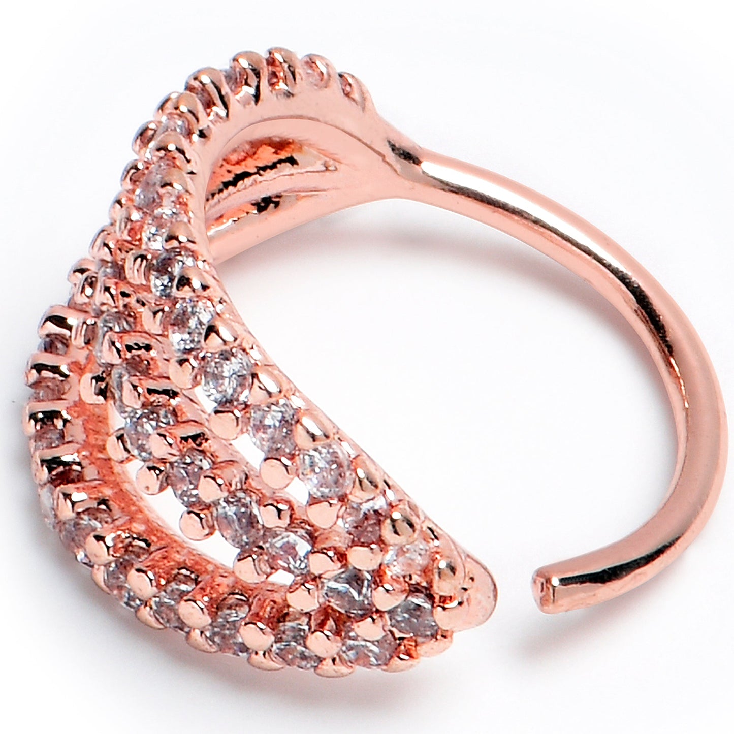 20G 5/16 Clear CZ Gem Rose Gold Tone Faux Triple Hoop Nose Hoop